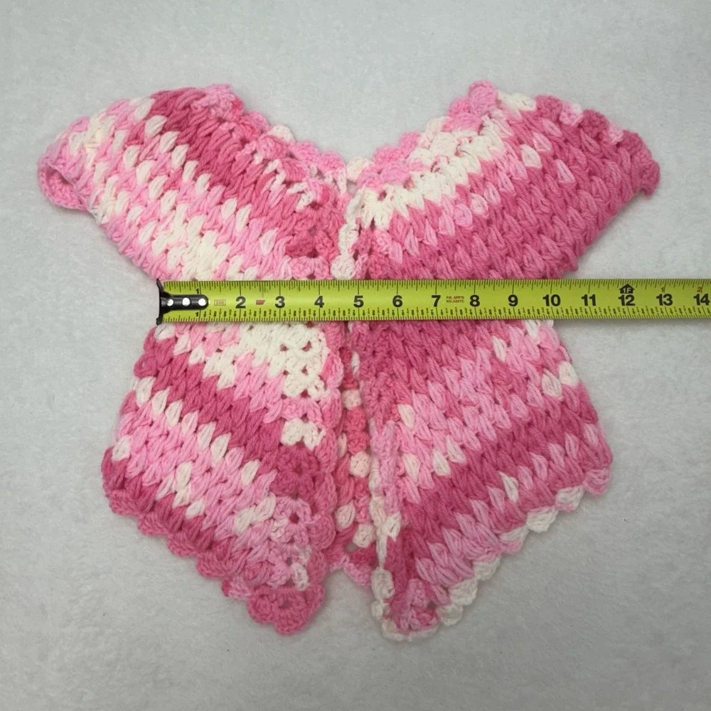 Handmade Crochet Baby Girl Cardigan Sweater Pink Cream Granny Jacket 3-6 Months